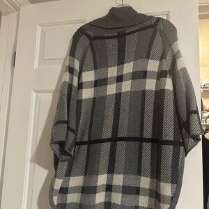 LOFT Black and Gray Plaid Turtleneck Sweater